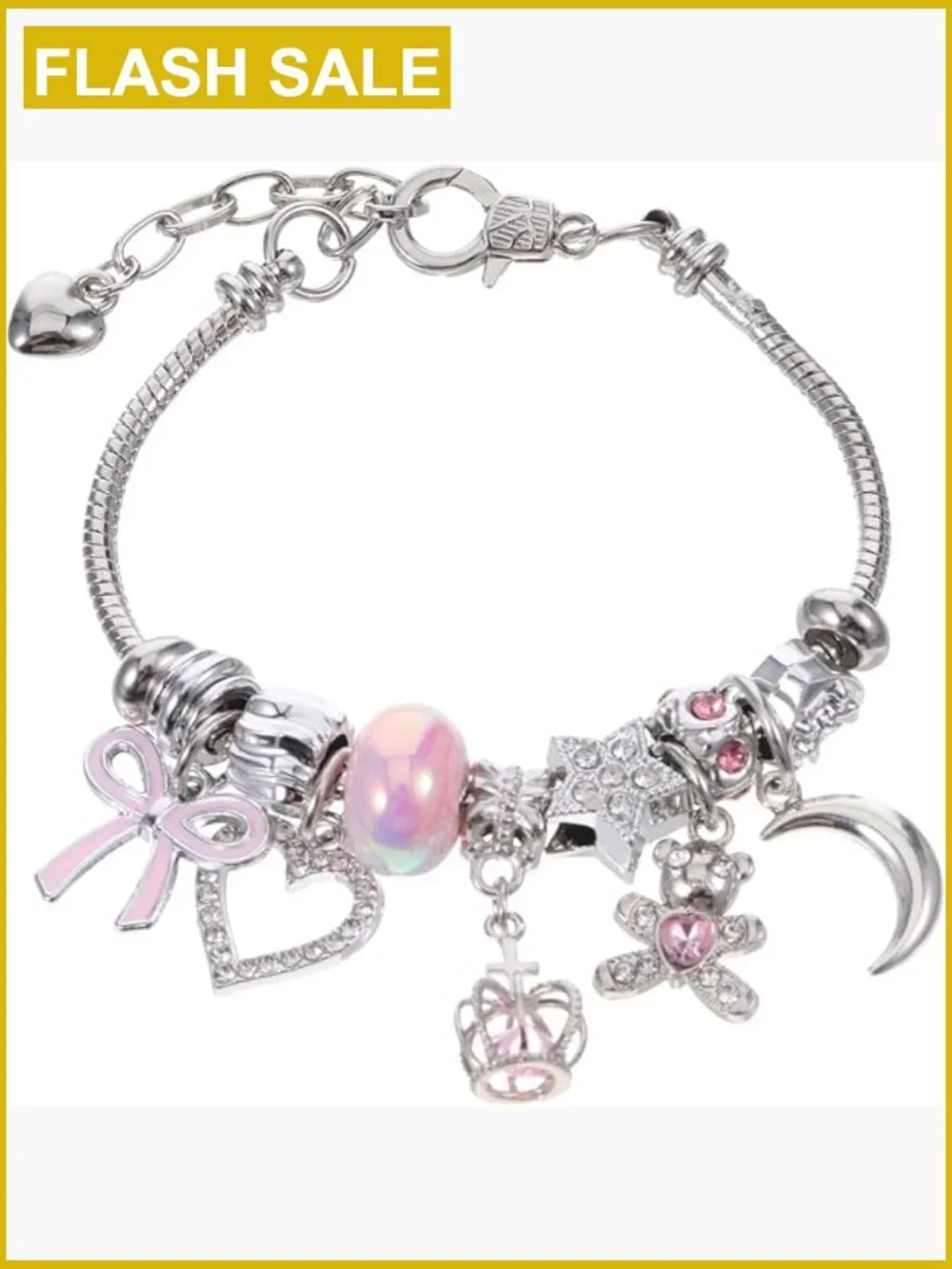 Adjustable Charm Bracelet with Heart Moon Bear Pendant